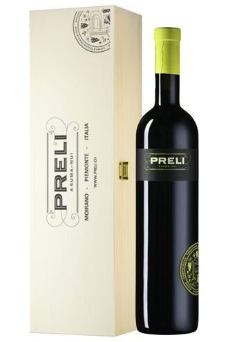 Vin Preli : boîte en bois noble Magnum, fermeture à pression, logo Preli