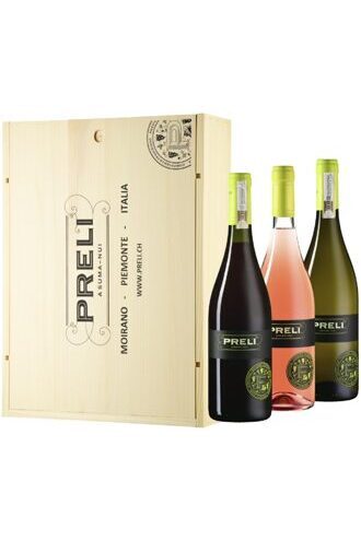 Wein Geschenksholzkiste mit Schiebedeckel, Preli Logo